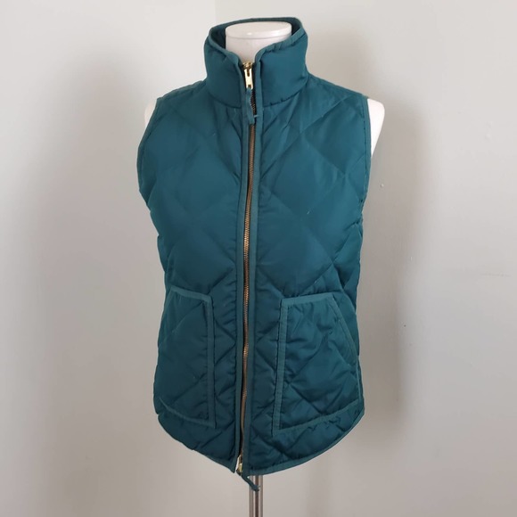 J. CREW | DOWN FEATHER QUILTED LIGHTWEIGHT PUFFER VEST FOREST GREEN WOMEN XS - Picture 3 of 16